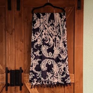 Tommy Hilfiger navy blue paisley scarf with tassles
